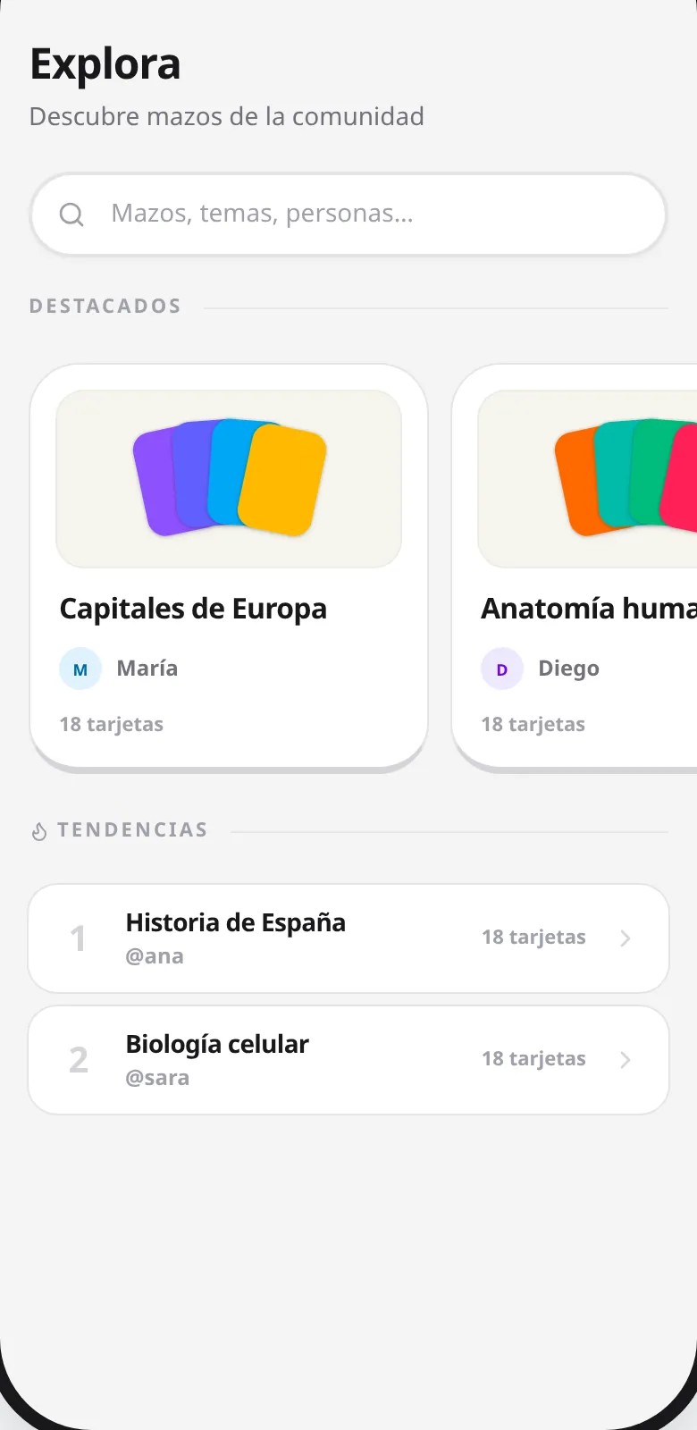 Explora: buscador y mazos destacados de la comunidad
