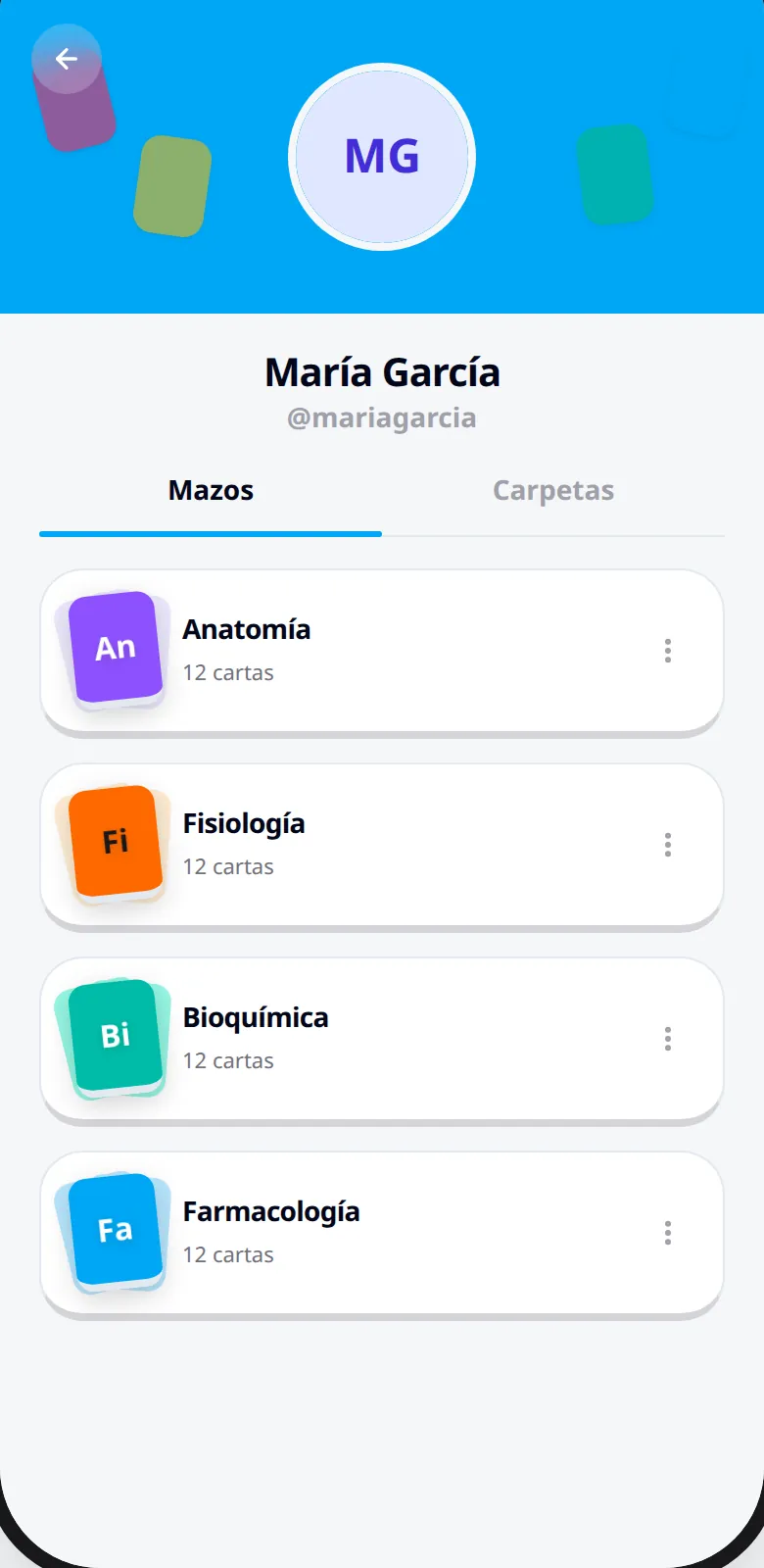 Un perfil con sus mazos públicos
